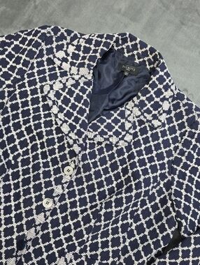 Talbots 18W Navy and White Geometric Knit Blazer